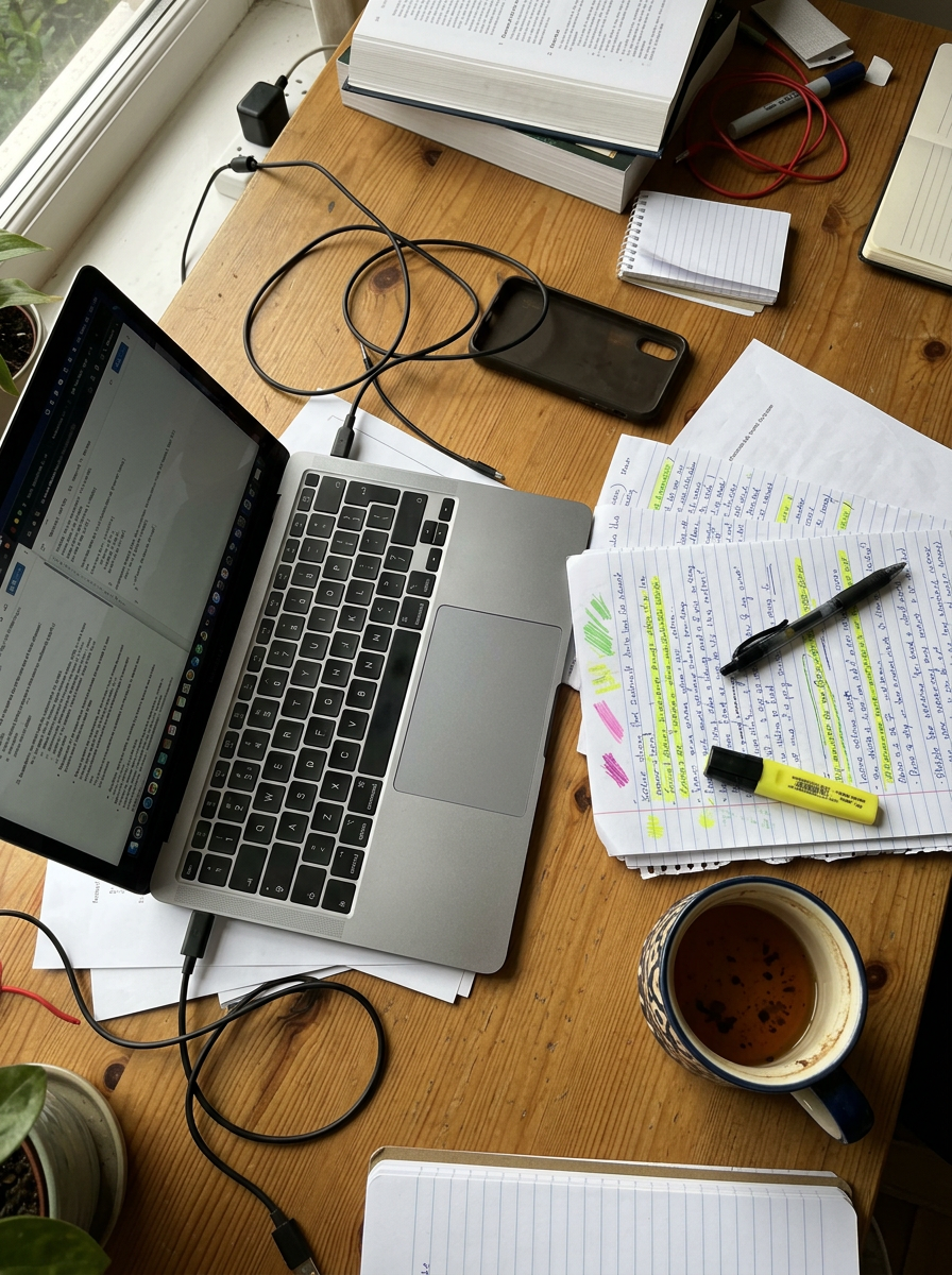 Study notes on a desk