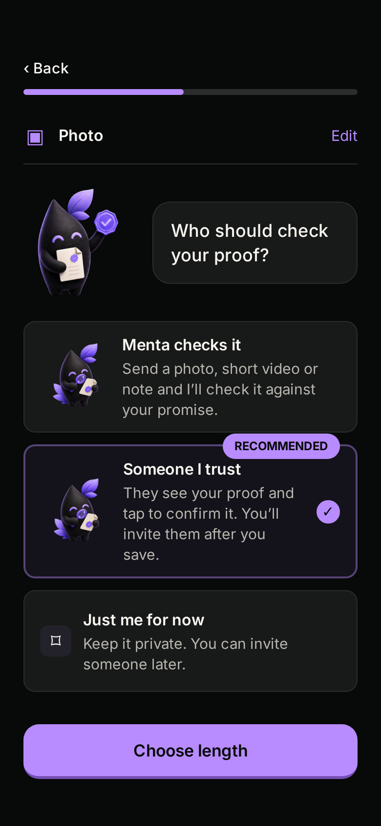 The Menta onboarding screen offering an invitation or a promise only you can see.